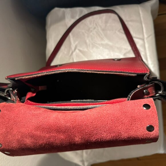Red Pebbled Leather Crossbody Bag with Studded Detailing - Picture 6 of 8